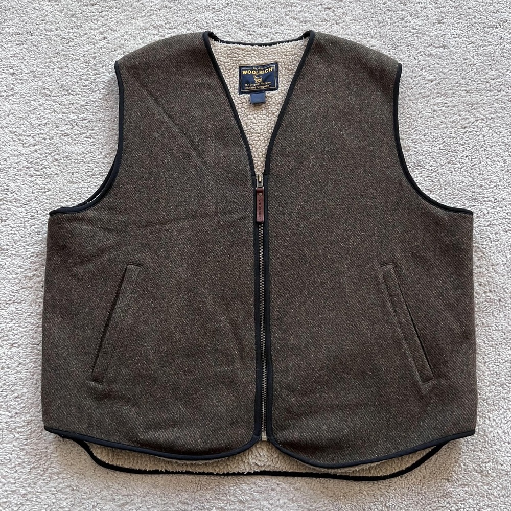Vintage Woolrich Wool Vest Mens Large Charcoal Sherpa Lined Zip Outdoor